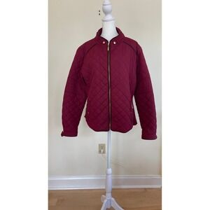 Active USA Womens Quilted Jacket Burgundy Zip Front Mock Neck J7410 Size 1XL